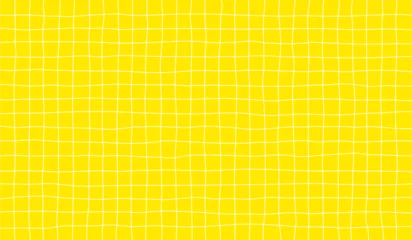 Foto op Aluminium Distorted Background with White Cage on Yellow. Abstract Psychedelic Pattern with Wavy Doodle Stripes. Vector Groovy Y2K Checker Texture © Briddy