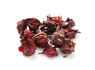 Dry flowers of hibiscus on a white background close-up.