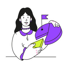 Woman shows the pie of statistics