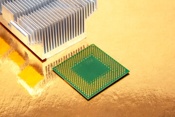 Chipset and heatsink for computer. electronic component of computer technology. computer industry
