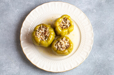 Traditional delicious Turkish food; stuffed bell peppers with meat (Turkish name; Etli biber dolmasi)