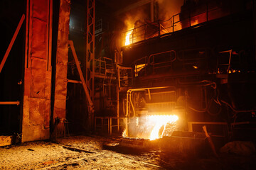 Fototapeta na wymiar Steel production process in electric blast furnace