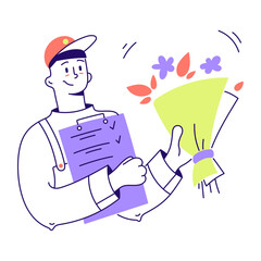 man delivered bouquet of flowers