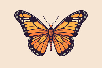 Obraz na płótnie Canvas Doodle inspired Monarch butterfly, cartoon sticker, sketch, vector, Illustration