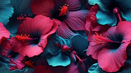 Pattern of Seamless Blue and Violet Hibiscus Design