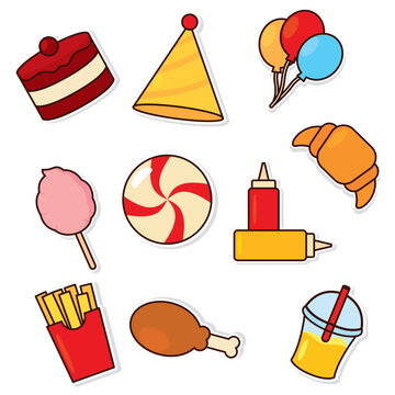 Set of colored food emoji icons Vector