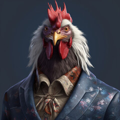 A Chicken wearing clothes like a Boss Art