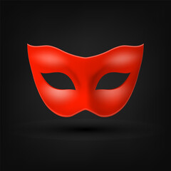 Vector 3d Realistic Blank Red Carnival Vintage Mask Icon Closeup Isolated. Hero Mask for Carnival, Party, Masquerade Glasses. Design Template for Carnival, Party Ball Concept. Front View