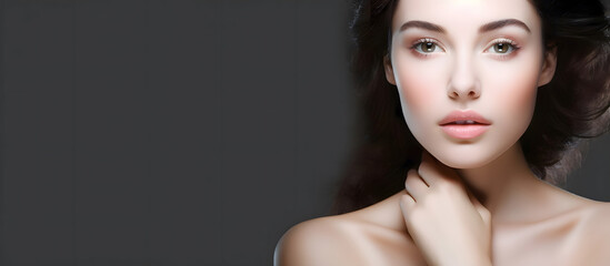 Beautiful Young Woman with Clean Fresh Skin on dark background, Face care, Facial treatment,...