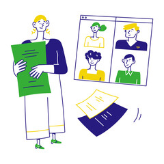 woman giving presentation to students
