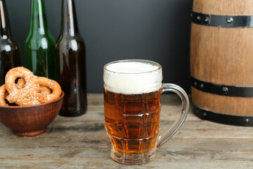 Mug of cold beer on table. Oktoberfest celebration