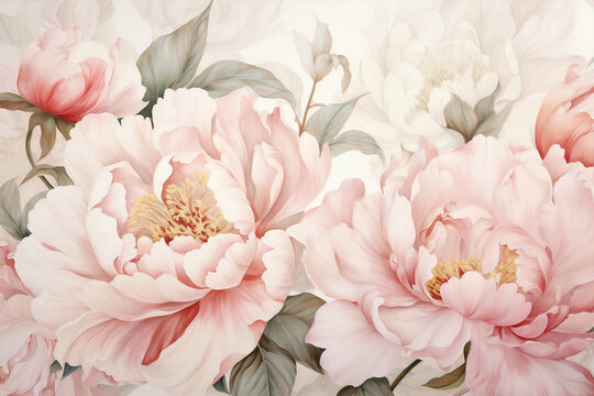 Nature rose watercolor flowers pattern romantic art pink peony floral