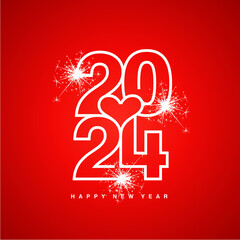 Love 2024 Happy New Year 2024 beautiful white modern line design typography logo red background greeting card