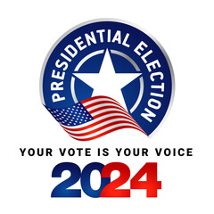 USA Presidential Election 2024. USA flag. Voting Day 2024 Election in USA, Political election campaign emblem logo