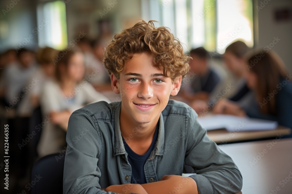 Wall mural high school student in class. back to school concept. background with selective focus