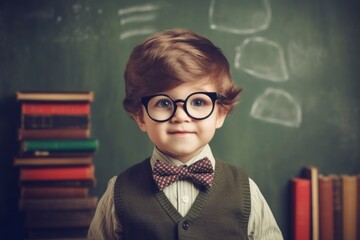 The boy answers at the blackboard in the classroom. Back To School concept. Background with selective focus