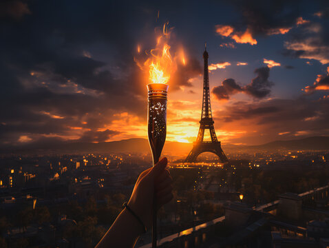 Olympic flame, Olympic Games 2024 Paris. Generative AI