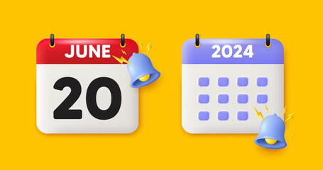 Calendar date 3d icon. 20th day of the month icon. Event schedule date. Meeting appointment time. 20th day of June month. Calendar event reminder date. Vector