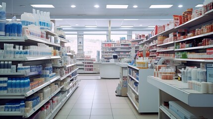 Interior of a Brightly Lit Drug Store