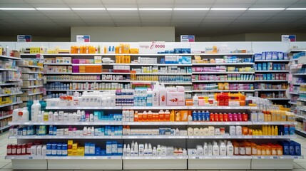 Interior of a Brightly Lit Drug Store