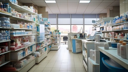 Fototapeta premium Interior of a Brightly Lit Drug Store