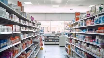 Interior of a Brightly Lit Drug Store