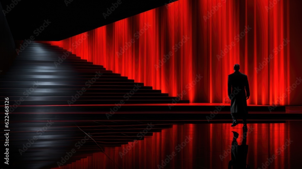 Sticker A man standing in front of a red curtain. Generative AI image.