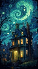 An Old House in a Magical Starry Night