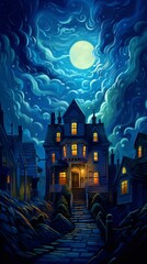 An Old House in a Magical Starry Night