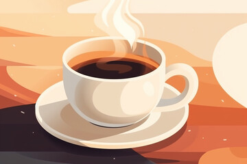 Obraz premium Hot steam rising from a cup of black coffee illustration AI-generated 