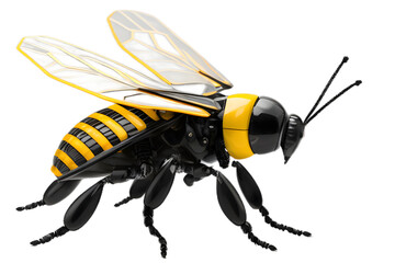 Amazing robotic bee, isolated on transparent background, macro, incredible pollinator. A symbol of the work performed by artificial intelligence. A hard working, tireless assistant. Generative AI