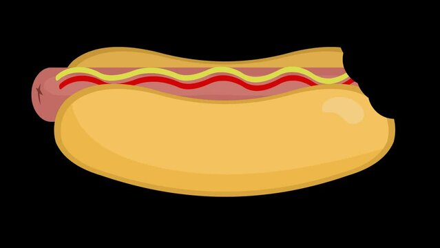 animation bites and eating hot dog, on a transparent background with alpha channel at zero