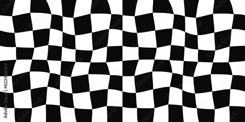 Poster Racing flag. Vector and seamless checkered pattern. Racing flag made of curved blocks.