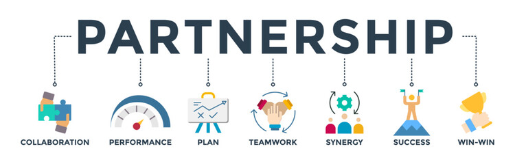 Partnership banner web icon vector illustration concept with icon of collaboration, performance, plan, teamwork, synergy, success and win-win solution