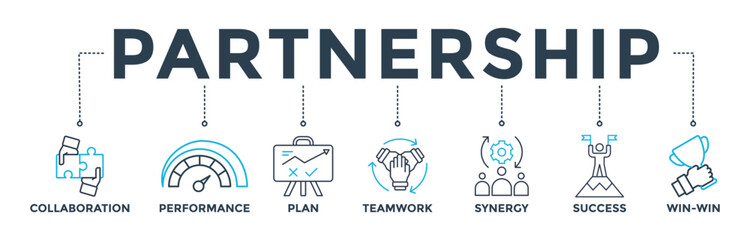 Partnership banner web icon vector illustration concept with icon of collaboration, performance, plan, teamwork, synergy, success and win-win solution