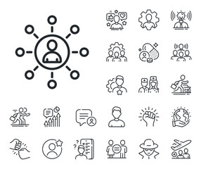 Teamwork or Human resources sign. Specialist, doctor and job competition outline icons. Business networking line icon. Networking line sign. Avatar placeholder, spy headshot icon. Vector