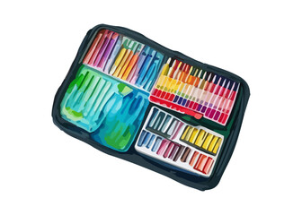 Palette with paints for the artist painted in watercolor. Vector illustration for study. Back to school, supplies for classes.