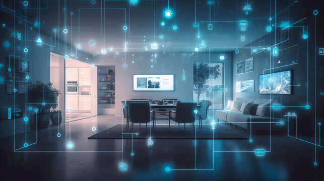 the concept of the Internet of Things with an image of a smart home, featuring various connected devices and appliances AI	

