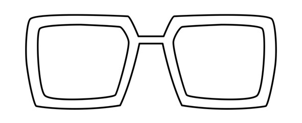 Retro Square frame glasses fashion accessory illustration. Sunglass front view for Men, women silhouette style, flat rim spectacles eyeglasses with lens sketch outline isolated on white background