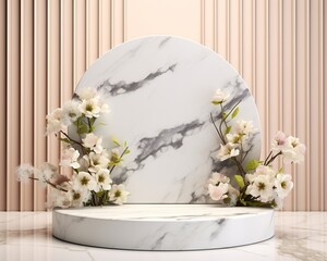 Product Display Marble and Flowers Podium Stand