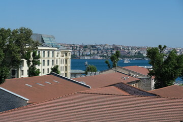 View of Bosphorus Through the Roofs of Historical Buildings in Istanbul