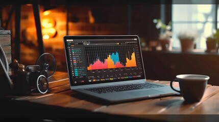 laptop with market analysis data charts on the screen Ai Generative 