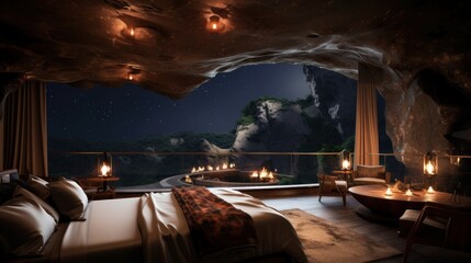 Obraz na płótnie Canvas Imagine a hidden opening in the cave ceiling that reveals a breathtaking view of the night sky