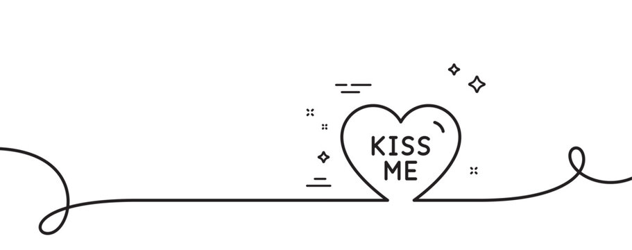 Kiss me line icon. Continuous one line with curl. Sweet heart sign. Valentine day love symbol. Kiss me single outline ribbon. Loop curve pattern. Vector
