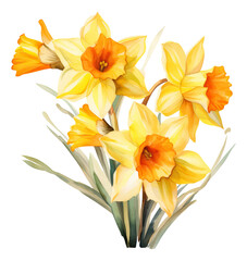 Watercolor daffodils illustration isolated.