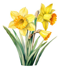 Watercolor daffodils illustration isolated.