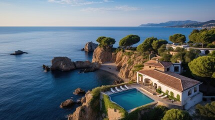 Location for the villa, such as a cliffside overlooking the Mediterranean Sea, a vineyard in Tuscany, or a secluded island off the coast of Sicily