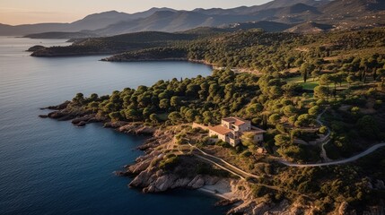 Location for the villa, such as a cliffside overlooking the Mediterranean Sea, a vineyard in Tuscany, or a secluded island off the coast of Sicily