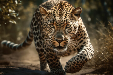 Leopard running towards the camera.