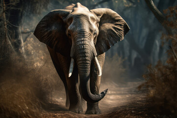 Obraz premium Elephant running towards the camera.